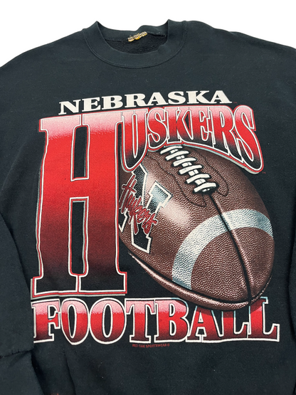 Nebraska Huskers Football Black Crewneck